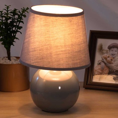 Lampada da Tavolo Lume Comodino Ceramica Tessuto Grigio Design Moderno Abatjour (1/5)