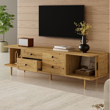 Mobile TV 165x40x46 cm in MDF effetto legno, 4 cassetti e ante scorrevoli - CHICFURN (1/5)