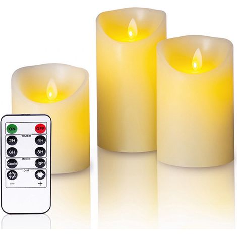 Flammenlose LED-Kerzen mit Fernbedienung – 3 Paraffinkerzen – Realistische Flamme (10 cm, 12,5 cm, 15 cm) – Kinder- und haustiersicher (1/5)