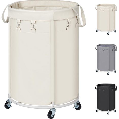 150L Wäschekorb mit Rollen, großer Wäschesammler mit Metallrahmen, wasserdicht, beige (1/5)