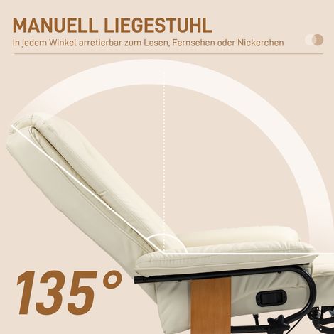 Fauteuil relaxant rotatif, capacité 150 kg, housse en cuir synthétique, armature en acier, blanc cassé (1/4)