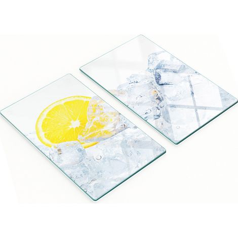 Tableros de vidrio con impresi贸n decorativa de cubitos de hielo de lim贸n, 2x30x52 cm.