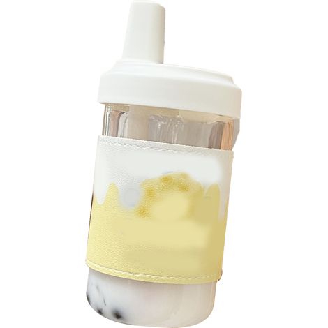 Plastikwasserflasche mit Strohhalm, niedlicher Reisebecher, abnehmbarer Deckel, 500 ml wiederverwendbarer Becher, hitzebeständige, käseförmige Hülle. (1/5)