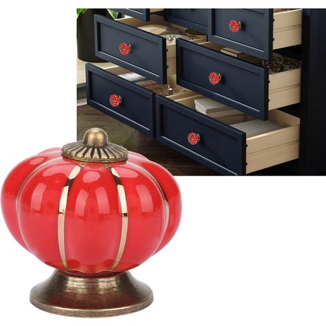Boutons et poignées en céramique de style européen en forme de citrouille pour armoires, tiroirs et meubles (rouge) (1/5)