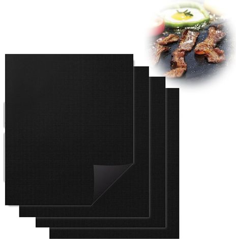 Set of 4 Barbecue Baking Mats, 50 x 40 cm, Non-Stick Reusable and Cut to Size, Grill Mat Heat Resistant to 536 °F for Grill, Gas Charcoal, Electric Oven (1/5)