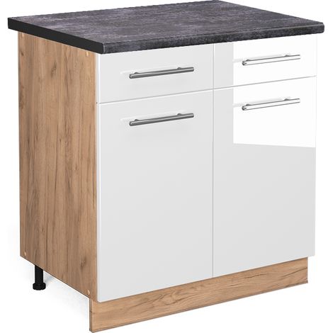 Mobiletto base per cucina Fame-Line, Bianco lucido, 80 cm , PL Antracite, Vicco