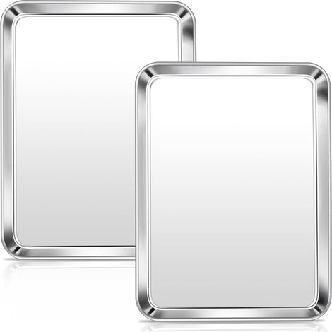 Lot de 2 plaques de cuisson rectangulaires en acier inoxydable - 31,6 x 24,6 x 2,5 cm - Non toxique et sain, inoxydable et passe au lave-vaisselle (1/5)