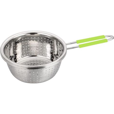 Colino forato in acciaio inox con manico lungo verde - Colino per uso in cucina, pasta, tagliatelle, spaghetti, verdure - 20 cm (1/5)