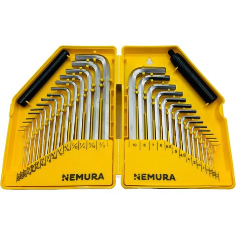 Nemura – Coffret de 30 clés Allen en chrome vanadium – 15 clés métriques 0.7 à 10 mm et 15 clés en pouces 0.028 à 3/8 – Boîte de rangement incluse (1/5)