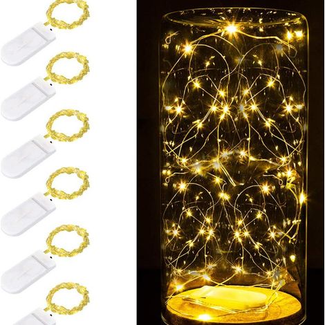 Luci a batteria, 20 LED da 2 metri, filo argentato e funzionamento a batteria, ideali per feste di Natale, matrimoni, feste e per decorare la stanza e il giardino (bianco caldo, confezione da 6) [Clas