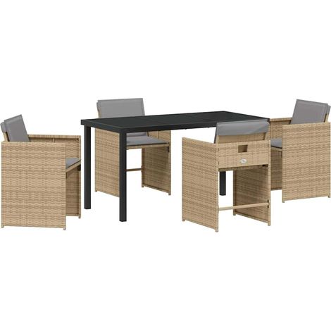 Ensemble de salle à manger pour jardin 5 pcs,Salon de jardin Beige Poly rotin CFW93878 (1/5)