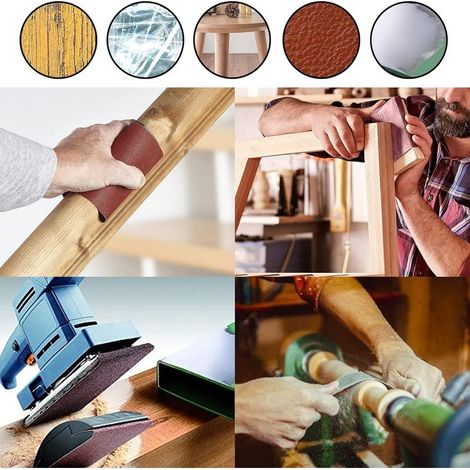 Rollo de papel de lija de grano 120, 93 mm x 10 m, para metal y madera, para lijadoras orbitales y manuales. (1/4)