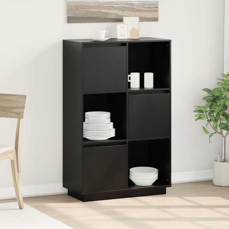 Buffet noir en bois massif de pin avec rangement, portes réversibles, 74 x 35 x 117 cm - PANGIVO (1/5)