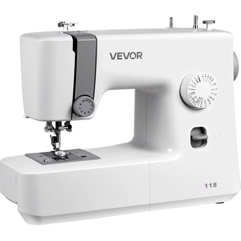 VEVOR Machine a Coudre Electrique avec 18 Motifs de Points, Piqueuse Portable, avec Eclairage LED, Commande par Cadran Simple, Cadre Interieur en Metal, pour Travaux Manuels et Reparations, Maison