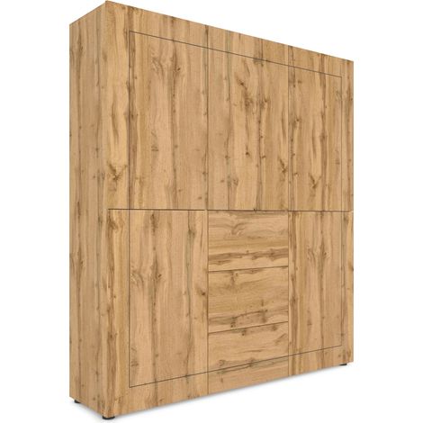 Credenza alta 5 ante/3 cassetti 150x35x165 cm Elios quercia natura