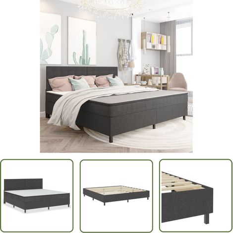 The Living Store Sommier à lattes de lit Gris foncé Tissu 200x200 cm - Sommier Tapissier - Lit Double - Matelas À Ressorts - Literie - Meuble Chambre (1/5)