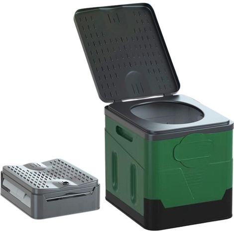 Ortviai Toilette Portable Pliable pour Camping et Voyages en Voiture – 31,5 x 30 x 27 cm, Capacité 25 L, PP Robuste, Vert Militaire (1/5)