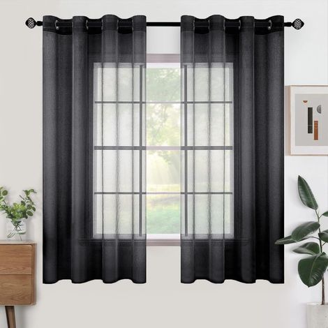 Lot de 2 Rideaux Voilage à Oeillet Rideau Courts Semi-Transparent intérieurs pour Chambre Salon Maison 132x213 cm Gris Foncé