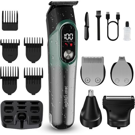Tagliacapelli da uomo, tagliacapelli da uomo, tagliacapelli da uomo 5 in 1, kit da barba per viso, baffi, corpo, orecchie, naso, tagliacapelli senza fili impermeabile per il taglio dei capelli 822 cia (1/5)