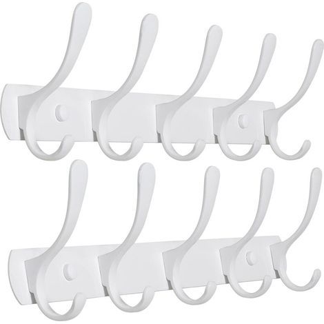 FENOPLASTICALot de 2 porte manteau mural moderne avec 5 crochets, robuste, en métal, pour accrocher vêtements, manteau, chapeaux, vestes, sac à dos, blanc (1/4)