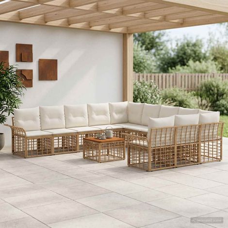 vidaXL Set di divani da esterno 12 pz Naturale e Bianco Crema (1/5)