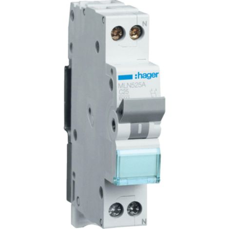 Hager interruttore automatico per comando 1p+n 25a 6 ka c 1m mln525a