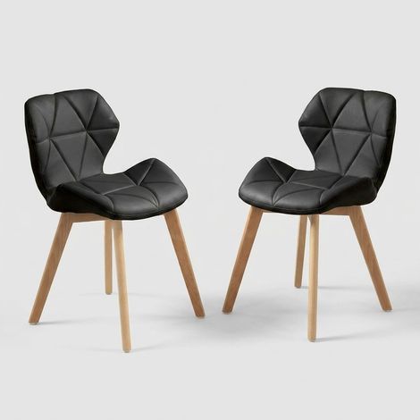 Juego de 2 sillas de diseño en madera y piel sintética para cocina Spark - Negro