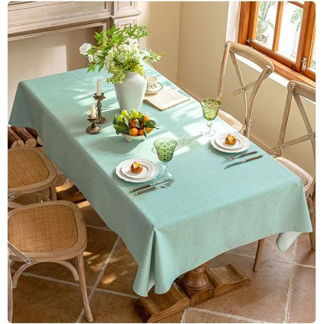 Schlichte Tischdecke aus Baumwolle und Leinen, wasserfest und knitterfrei, ideal für Restaurants und Hochzeitsfeiern. Maße: 140 x 200 cm. (1/5)