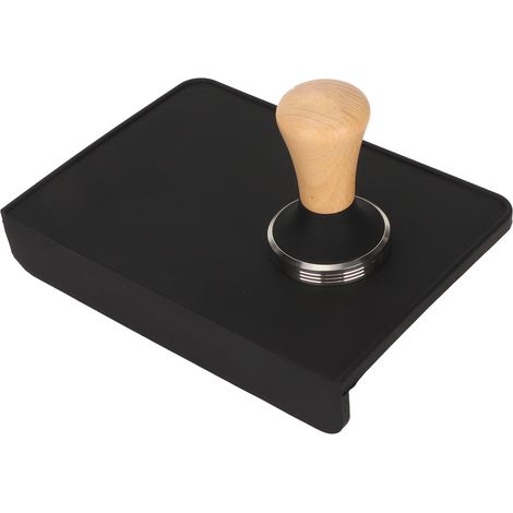 Set aus 2 XL Kaffeetampfmatten, schwarz, mit 51 mm rutschfestem Silikontamper, Staubschutzkappe und Kaffeesatzauffangbehälter. (1/5)