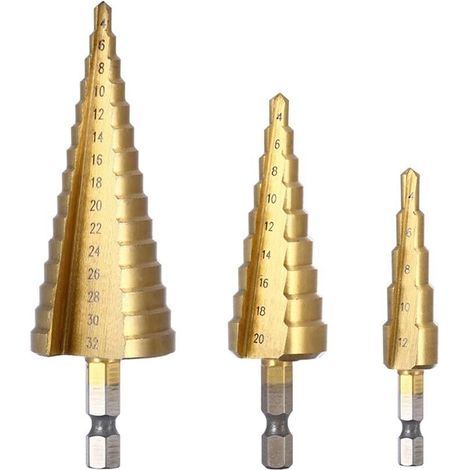 Kit 3 Frese Coniche Gradini Da 4 A 32 Mm Fresa Conica A Scalini Hss X Foro Legno (1/3)