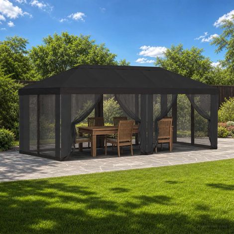 Teenpull – Pavillon Dach mit Seitenwänden 6 x 3 m Anthrazit Polyester 190 (1/5)
