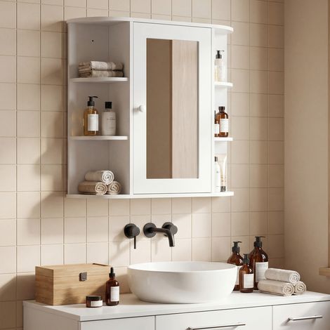Armoire miroir Armoire salle de bain Armoire salle de bain, 8 compartiments, portes miroirs, étanche, 66 cm x 17 cm x 63 cm, blanc (1/5)