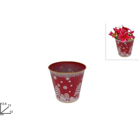 Vaso Porta Pianta Decorativa Natalizia Natale in Metallo 13 cm