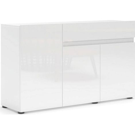Credenza Deodata, Madia 2 Ripiani, un Cassetto Made in Italy, 38x135x79h cm Bianco Lucido (1/5)