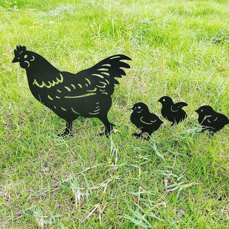 Outdoor Metal Garden Decor, Chicken Yard Art Garden Metal Statues Decorative Garden Decoration Lawn Path Sidewalk Garden - European Retro Style. (1/4)