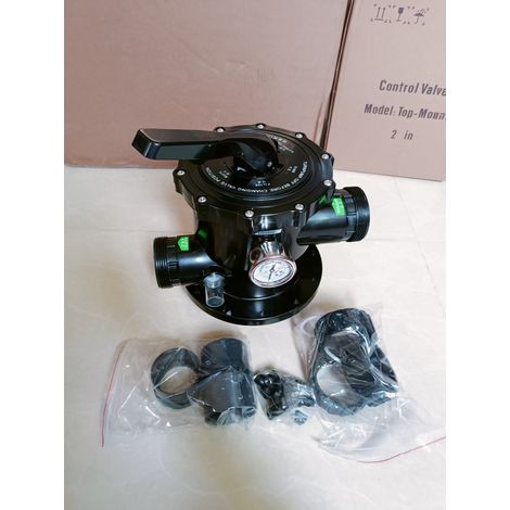 Tête de vanne 2" pour filtre à sable – Six voies, raccord union et manomètre – Accessoire complet pour entretien piscine (1/5)