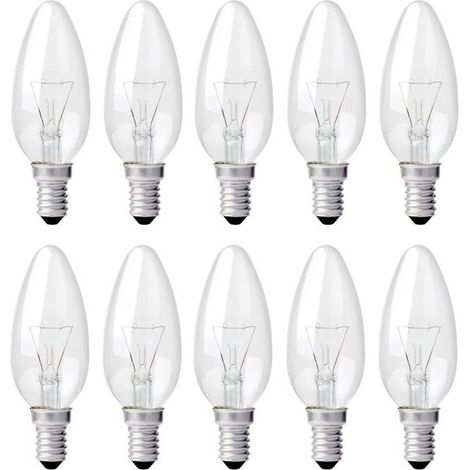 Lampadina a candela trasparente E14 da 40W, dimmerabile, luce bianca calda 2700K, 400 lumen, effetto fiamma, attacco a vite Edison E14, confezione da 10 (1/5)