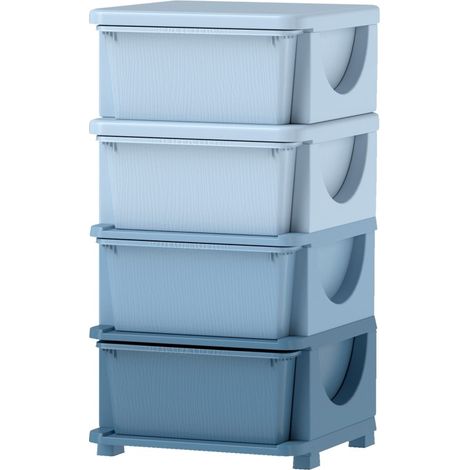 Boîte de rangement enfant 4 tiroirs en plastique bleu, bords arrondis, design surélevé, assise pratique pour chambre et salle de jeux - CHICFURN (1/5)