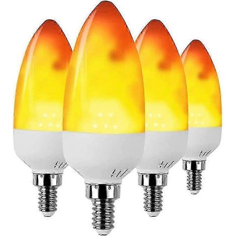 Lot de 4 ampoules LED effet flamme E12 C35 3W blanc chaud pour lustre, sans flamme ni scintillement. (1/4)