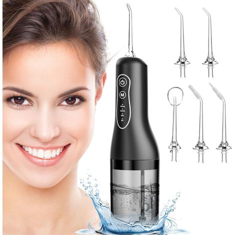 Jet Dentaire Hydropulseur, Hydropulseurs et Irrigateurs avec 4 Modes et 5 Buses, Hydropulseur Dentaire, USB Rechargeable et IPX7 Etanche, pour l'Hygiène Dentaire et Haleine Fraiche