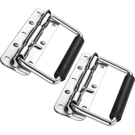 Poignées de Caisse Pliantes, Anneau de Poitrine Poignée de Traction Poignée Pliante à Ressort Avec Poignée en Caoutchouc Pour Boîtes de Rangement de Remplacement de Boîte à Outils (140x40mm) (1/5)