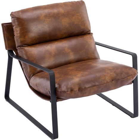 Recliner Chair in PU Leather Retro Comfortable Lounge Chair Upholstered for Bedroom Living Room Relax, Brown, Washon