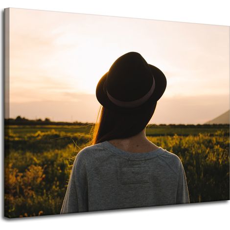 Stampa su tela "Natura, donna con cappello" 100x80
