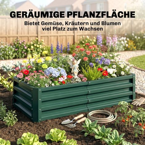 Jardinière surélevée en acier galvanisé, résistant aux intempéries, fond ouvert, vert, 120x60x30,5 cm (1/4)