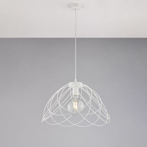 Pagode Lustre En Fer Laqué Blanc Déco Effet Shabby Chic Avec Câble Électrique Réglable 1 Lumière 132 D.45 Bl298-S1-Bco