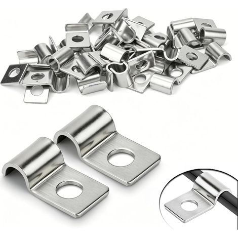 50 Pièces 8mm Fixation Grillage Rigide Cavalier Cable Electrique Fixation pour Tube Attache Fixation 304 Acier Inoxydable Epaissi U Tube Pince pour la Fixation Câbles, Fils et Tuyaux (1/5)