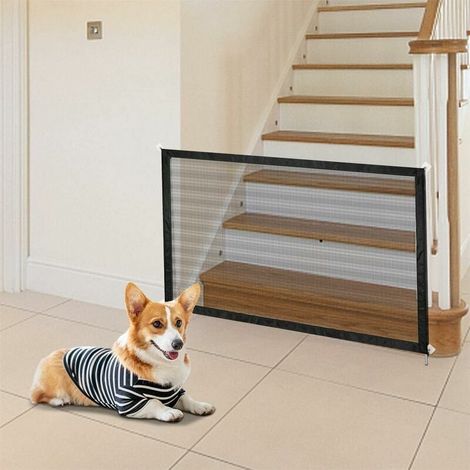 – Barrière de sécurité portable pour chien 110 cm x 72 cm – Tissu en fibre de verre résistant – Installation sans outils – Pour portes et escaliers (1/5)