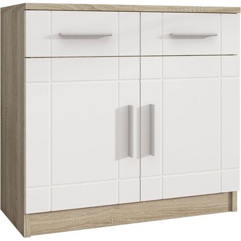 Cómoda Bacces, Roble Sonoma + Blanco, Con cajones y puertas, Número de cajones: 2, 70x69x37cm