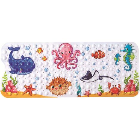 Tapis de Bain Antidérapant 100x40cm, Tapis de Baignoire Anti Glisse avec 200 Ventouse Matériel de PVC, Tapis de Douche avec de Dessin animé d'animaux Marins pour Enfants et Bébé,couleur, une pièce (1/5)