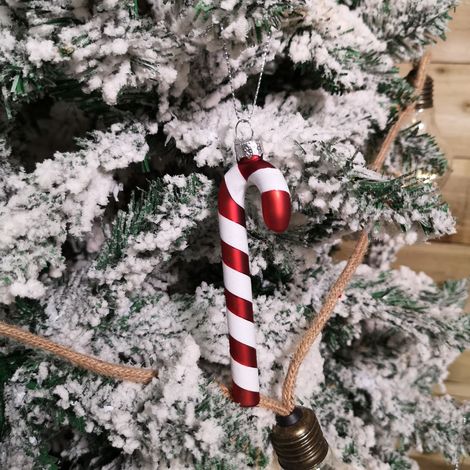 Set of 6 12cm Glass Red and White Stripe Candy Cane Christmas Tree Decorations (1/5)